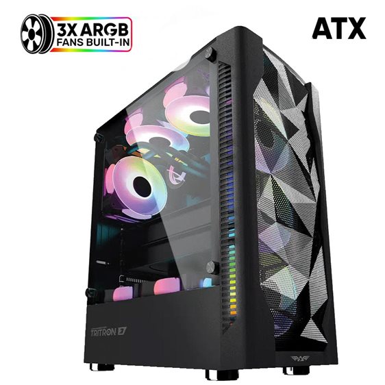 ARMAGGEDDON GAMING PC CASE DUAL CHAMBER WITH 3 ARGB FANS TRITRON 3 BLACK