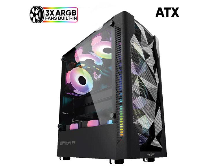 ARMAGGEDDON GAMING PC CASE DUAL CHAMBER WITH 3 ARGB FANS TRITRON 3 BLACK