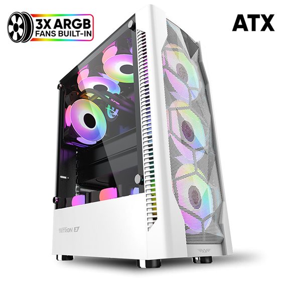 ARMAGGEDDON GAMING PC CASE DUAL CHAMBER WITH 3 ARGB FANS TRITRON 3 WHITE