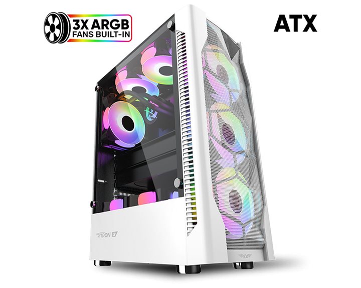 ARMAGGEDDON GAMING PC CASE DUAL CHAMBER WITH 3 ARGB FANS TRITRON 3 WHITE