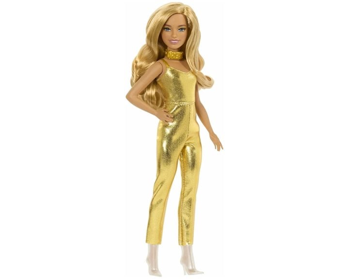 Mattel Barbie Fashionistas Doll Fashionistas Κούκλα 222, With Blonde Wavy Hair, Golden Jumpsuit, 65Th Anniversary FBR37 / HRH19