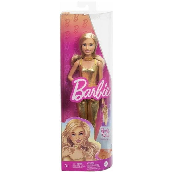 Mattel Barbie Fashionistas Doll Fashionistas Κούκλα 222, With Blonde Wavy Hair, Golden Jumpsuit, 65Th Anniversary FBR37 / HRH19