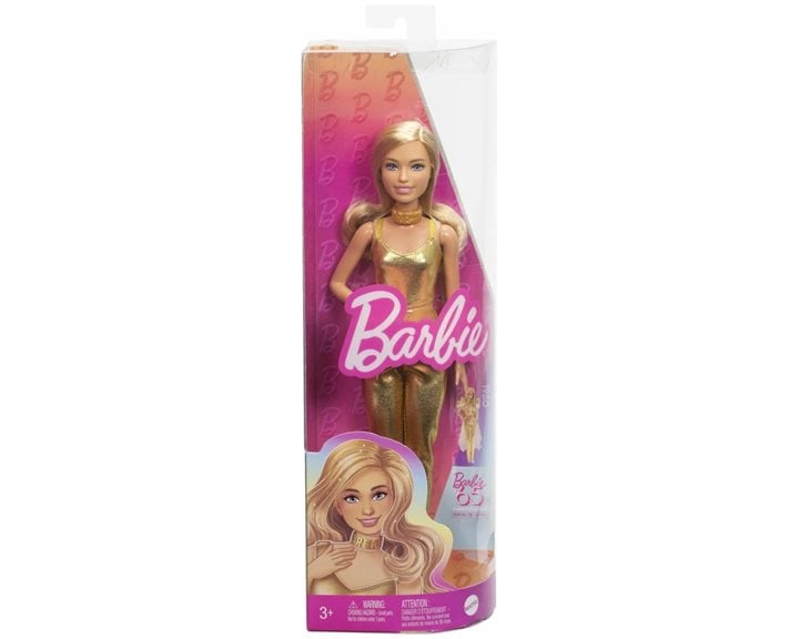 Mattel Barbie Fashionistas Doll Fashionistas Κούκλα 222, With Blonde Wavy Hair, Golden Jumpsuit, 65Th Anniversary FBR37 / HRH19