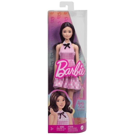 Mattel Barbie Fashionistas - Κούκλα Fashionista Black Wavy Hair Pink Gingham Dress & Accessories, 65th Anniversary Collectible Fashion FBR37 / HRH21