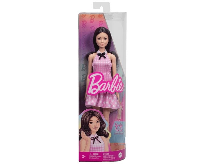 Mattel Barbie Fashionistas - Κούκλα Fashionista Black Wavy Hair Pink Gingham Dress & Accessories, 65th Anniversary Collectible Fashion FBR37 / HRH21