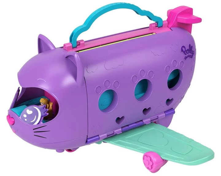 Mattel Polly Pocket Kitty Airways Αεροπλάνο Γατάκι Σετ Για Παιχνίδι Με Κούκλες HWP19