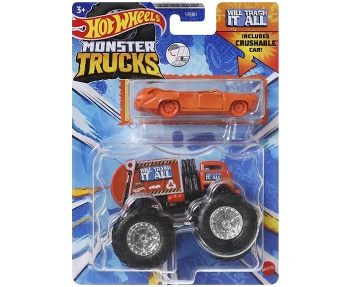 Mattel Hot Wheels Monster Trucks Με Αυτοκίνητο Will Trash It All HWN46