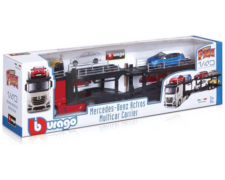 Bburago Μεταφορέας Αυτοκινήτων Mercedes-Benz Actros με VW Polo GTI Χρυσό  Μαύρο 1/43