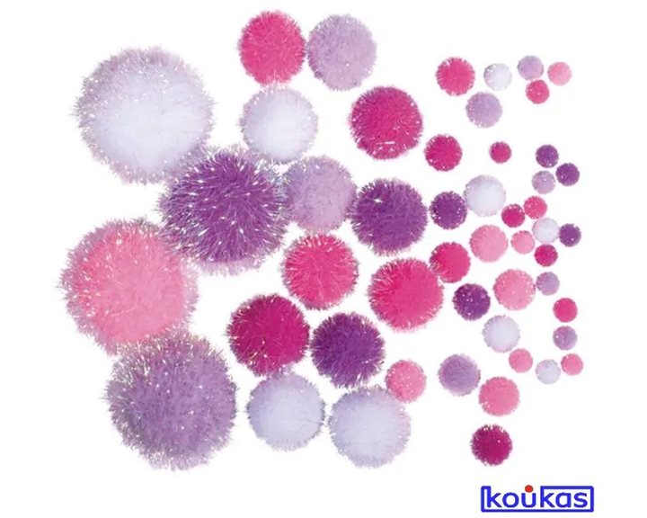 Rayher Pompons set 50τμχ Μεταλλιζέ Ροζ Λευκά Μωβ