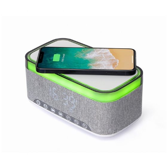 GEMBIRD DIGITAL ALARM CLOCK WITH SPEAKER AND WIRELESS CHARGING FUNCTION WHITE/LIGHT GREY