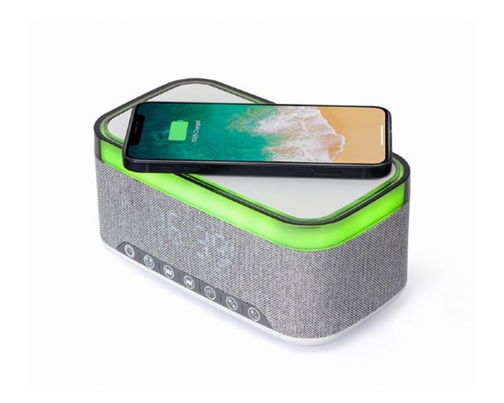 GEMBIRD DIGITAL ALARM CLOCK WITH SPEAKER AND WIRELESS CHARGING FUNCTION WHITE/LIGHT GREY