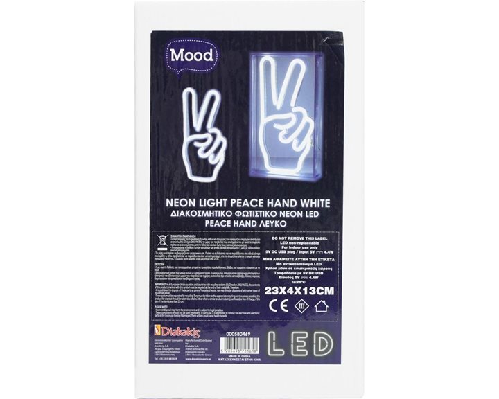 Διακοσμητικό Φωτιστικό Neon Led Peace Hand White 23x4x13εκ.