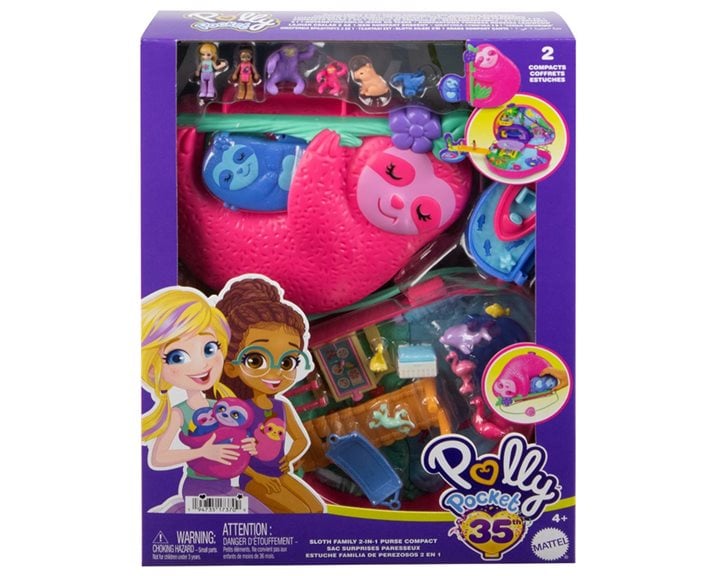 Mattel Polly Pocket Sloth Family 2-In-1 Τρέντι Τσαντάκι Βραδύποδας GKJ63 / HRD40