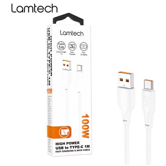 LAMTECH HIGH POWER CABLE USB TO TYPE-C 1M 100W WHITE
