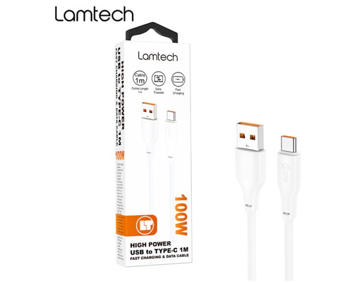 LAMTECH HIGH POWER CABLE USB TO TYPE-C 1M 100W WHITE