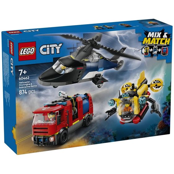 LEGO City Ελικόπτερο, Πυροσβεστικό Όχημα και Υποβρύχιο Remix 60462