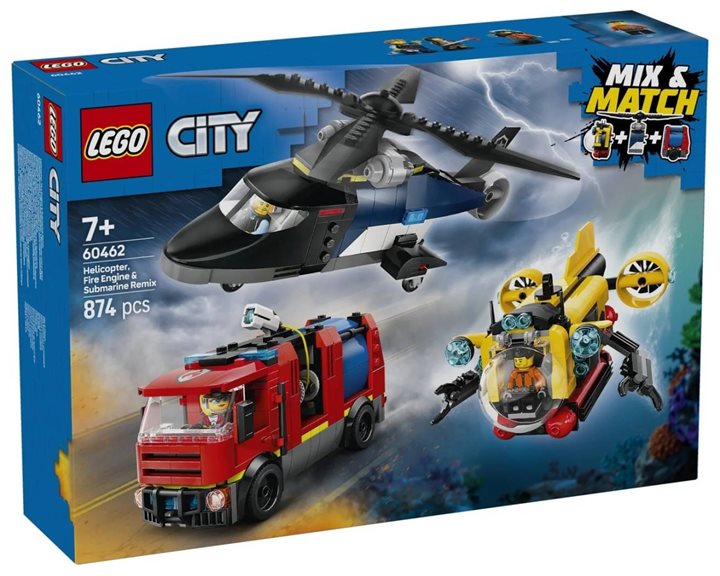 LEGO City Ελικόπτερο, Πυροσβεστικό Όχημα και Υποβρύχιο Remix 60462