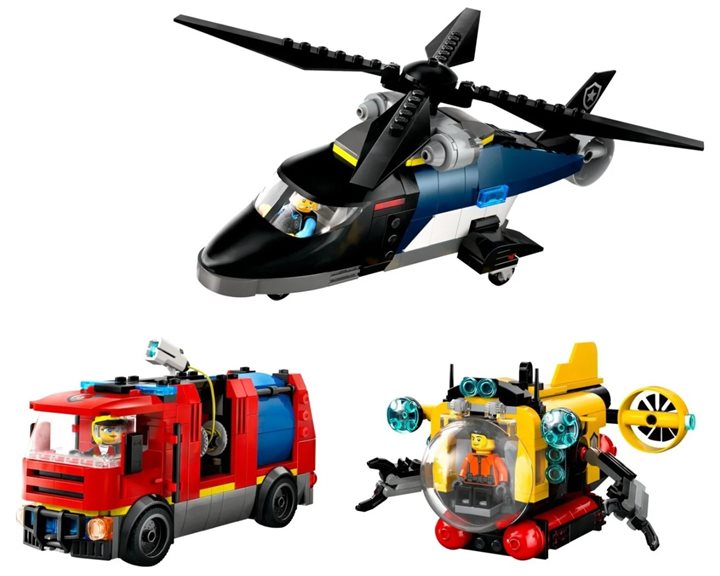 LEGO City Ελικόπτερο, Πυροσβεστικό Όχημα και Υποβρύχιο Remix 60462