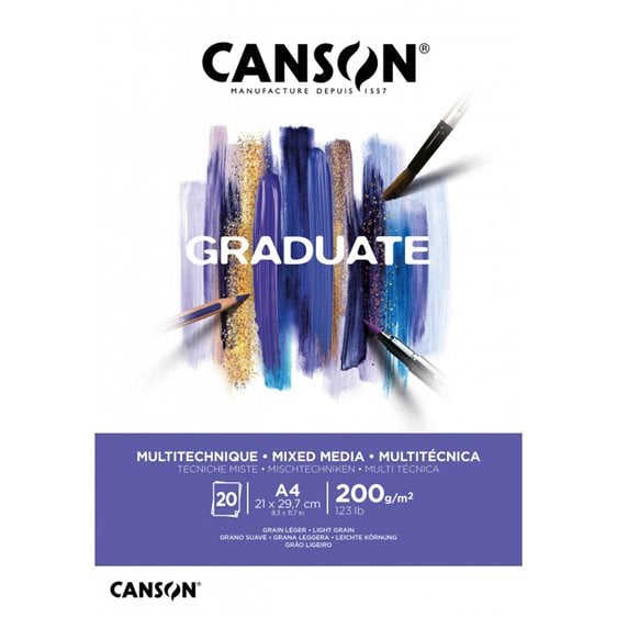 Μπλοκ Canson Graduate Mixed Media Α4 200gr Light Grain 20 Φύλλα
