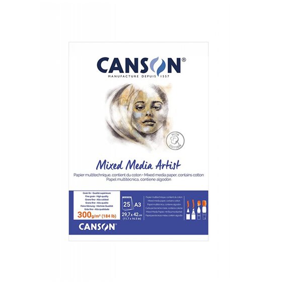 Μπλοκ Canson Mixed Media Artist A4 300gr 25Φ With Cotton