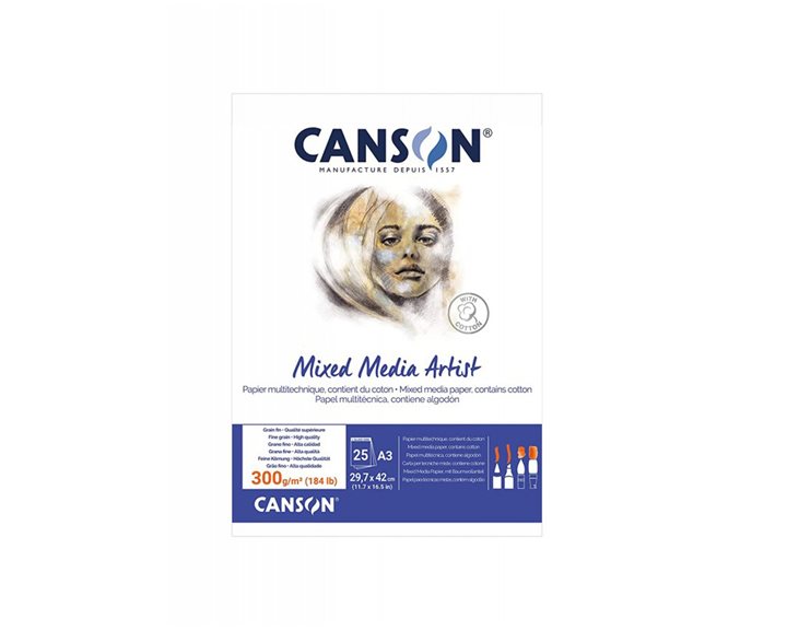 Μπλοκ Canson Mixed Media Artist A4 300gr 25Φ With Cotton