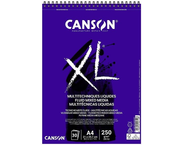 Μπλοκ Canson Σπιραλ XL Fluid Mixed Media A4 250gr 30Φ (Κατάλληλο για Ακρυλικά και Μαρκαδόρους)