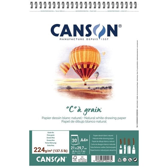 Μπλοκ Canson Σπιραλ Σχεδίου Ca Grain A4+ 224gr 30Φ