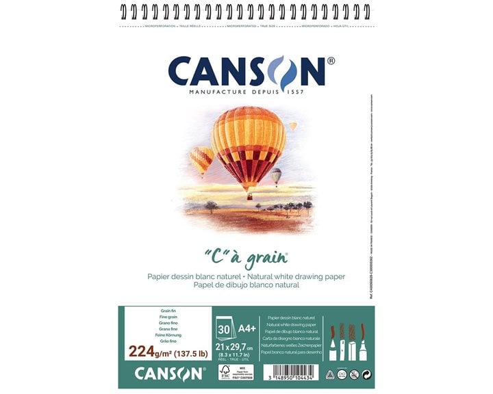Μπλοκ Canson Σπιραλ Σχεδίου Ca Grain A4+ 224gr 30Φ