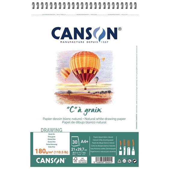 Μπλοκ Canson Σπιραλ Σχεδίου Ca Grain A4+ 180gr 30Φ