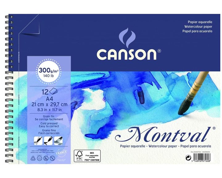 Μπλοκ Canson Montval Ακουαρέλας Α4 300gr 12 Φύλλα
