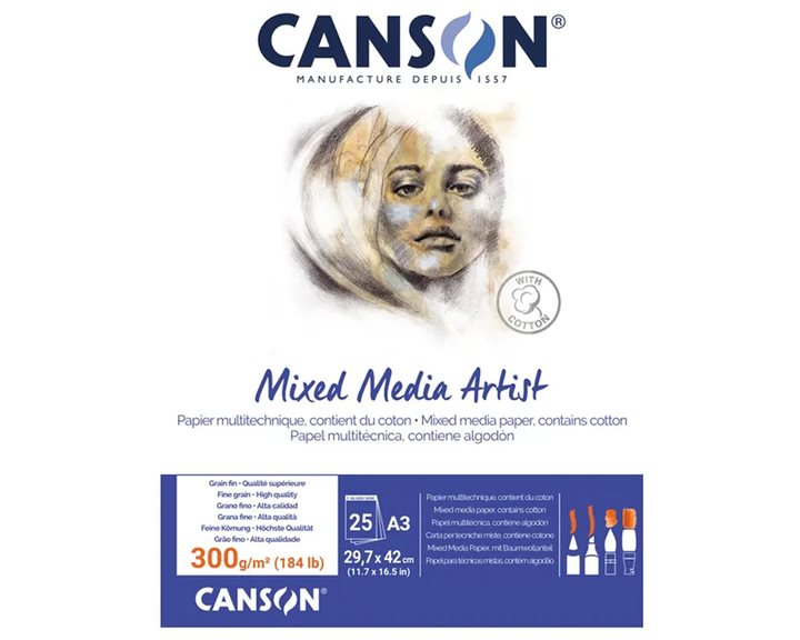 Μπλοκ Canson Mixed Media Artist A3 300gr 25Φ – with Cotton