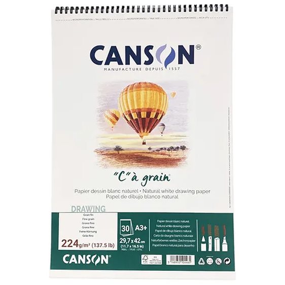 Μπλοκ Canson Σπιραλ Σχεδίου Ca Grain A3+ 224gr 30Φ