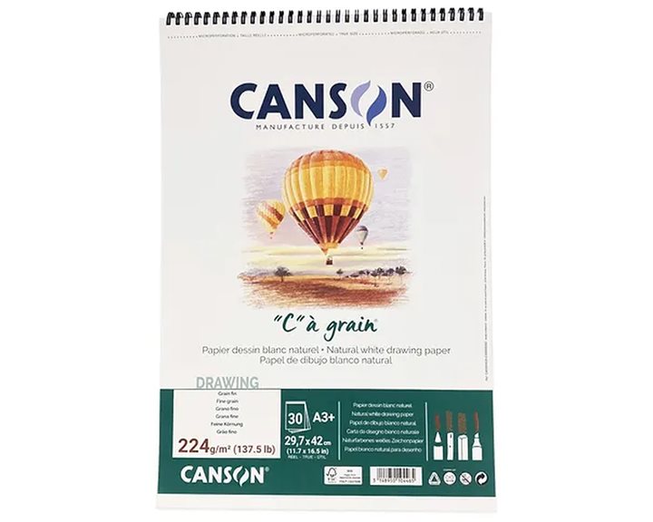 Μπλοκ Canson Σπιραλ Σχεδίου Ca Grain A3+ 224gr 30Φ