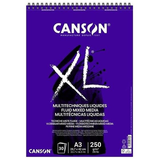 Μπλοκ Canson Σπιραλ XL Fluid Mixed Media A3 250gr 30Φ (Κατάλληλο για Ακρυλικά και Μαρκαδόρους)