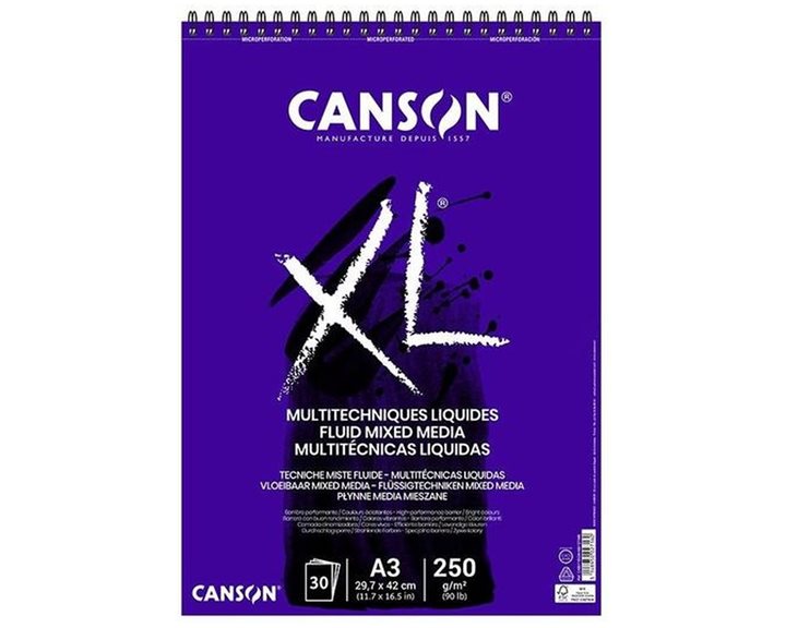 Μπλοκ Canson Σπιραλ XL Fluid Mixed Media A3 250gr 30Φ (Κατάλληλο για Ακρυλικά και Μαρκαδόρους)