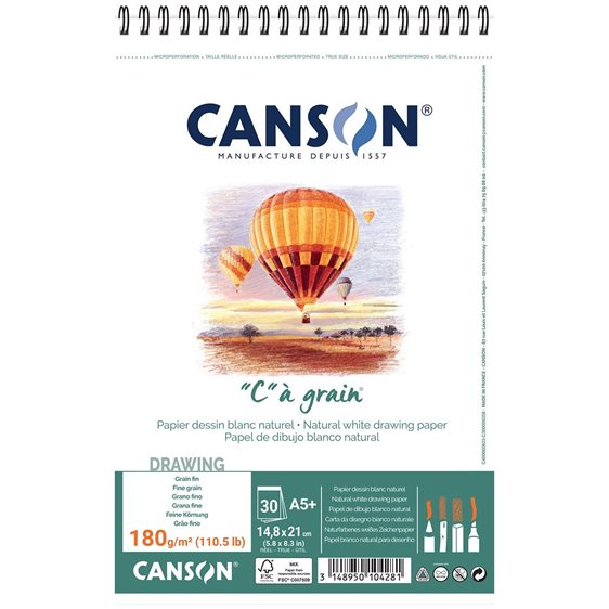 Μπλοκ Canson Σπιραλ Σχεδίου Ca Grain A5+ 180gr 30Φ