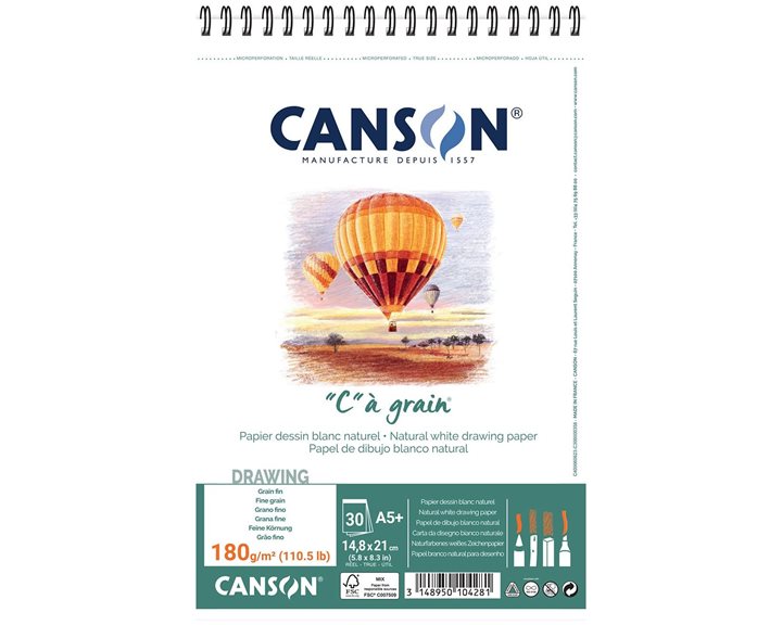 Μπλοκ Canson Σπιραλ Σχεδίου Ca Grain A5+ 180gr 30Φ