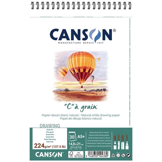 Μπλοκ Canson Σπιραλ Σχεδίου Ca Grain A5+ 224gr 30Φ