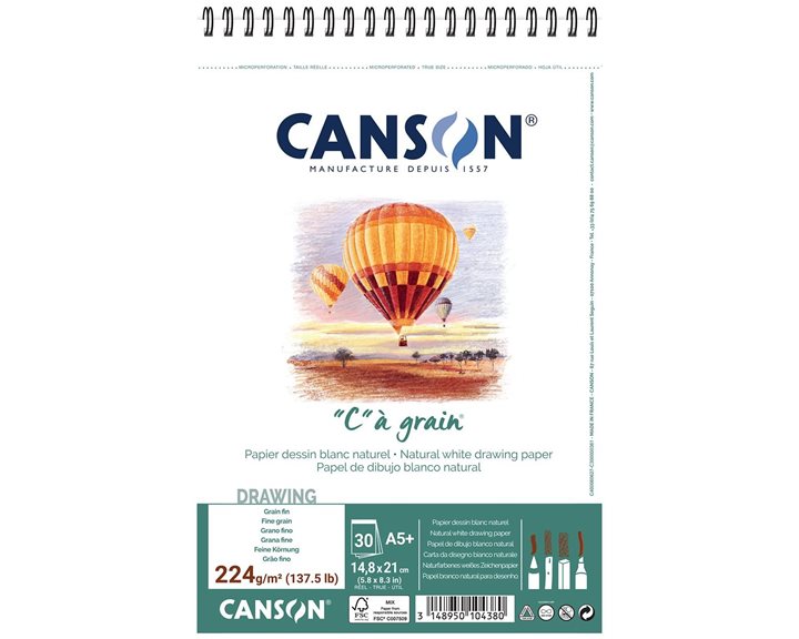 Μπλοκ Canson Σπιραλ Σχεδίου Ca Grain A5+ 224gr 30Φ