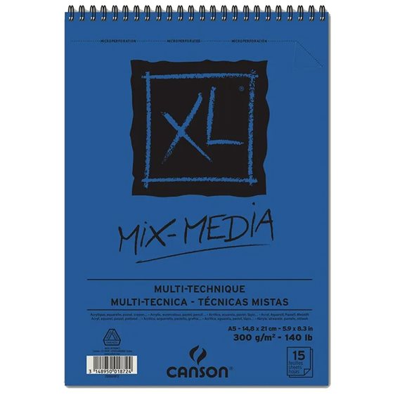 Μπλοκ Canson Σπιραλ XL Mixed Media Textured A5 300gr 15Φ