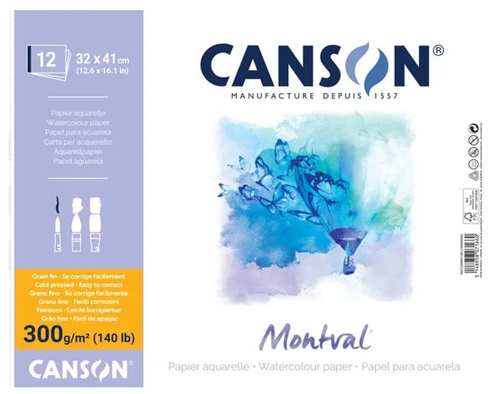 Μπλοκ Ακουαρέλας Canson Σπιραλ Οριζόντιο 32χ41cm Montval 300gr 12Φ