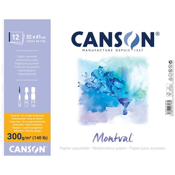 Μπλοκ Ακουαρέλας Canson Σπιραλ Οριζόντιο 37χ46cm Montval 300gr 12Φ