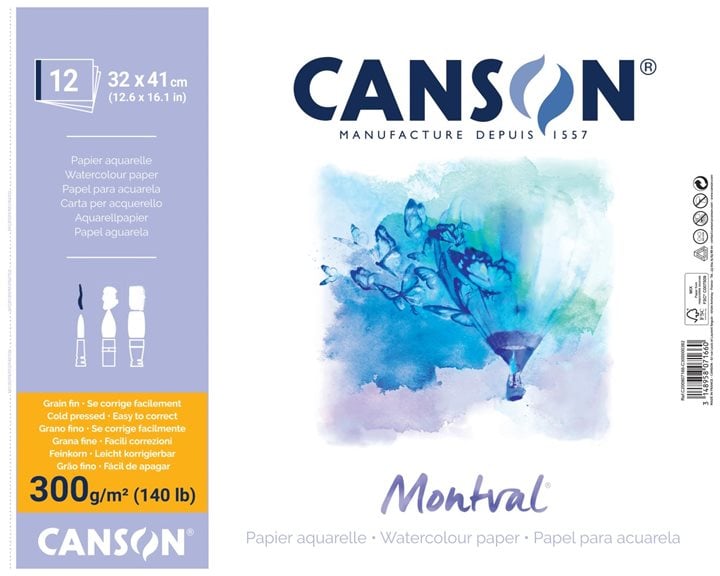 Μπλοκ Ακουαρέλας Canson Σπιραλ Οριζόντιο 37χ46cm Montval 300gr 12Φ
