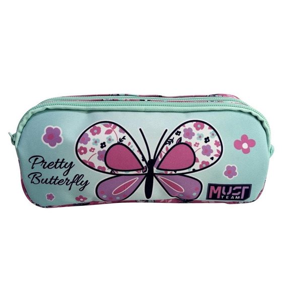 Κασετίνα Βαρελάκι Must 2 Φερμουάρ 21x6x9cm Pretty Butterfly 000586299