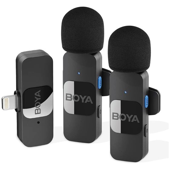 BOYA BY-V2 Wireless 2-person Lavalier Microphone for iPhone iPad Mini Lapel Lightning connection