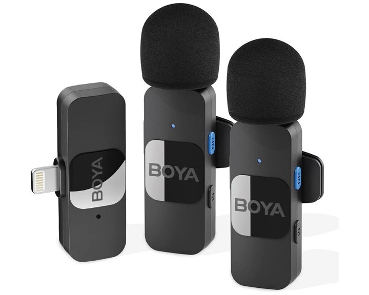 BOYA BY-V2 Wireless 2-person Lavalier Microphone for iPhone iPad Mini Lapel Lightning connection