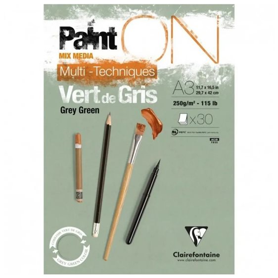 Μπλοκ Mix Media ClairefontainePaintON Grey Green 30 φύλλων A3 (29,7x42cm) 250gr