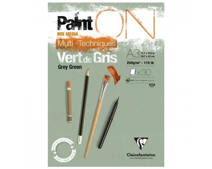 Μπλοκ Mix Media ClairefontainePaintON Grey Green 30 φύλλων A3 (29,7x42cm) 250gr