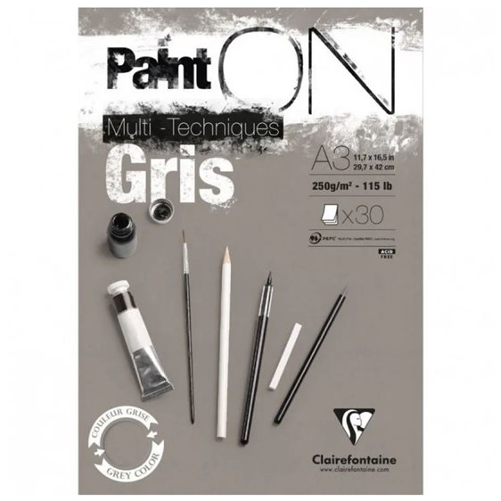 Clairefontaine Μπλοκ Mix Media PaintON Grey 30 φύλλων A3 (29,7x42cm) 250gr
