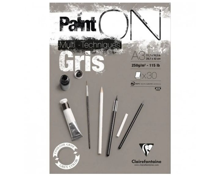 Clairefontaine Μπλοκ Mix Media PaintON Grey 30 φύλλων A3 (29,7x42cm) 250gr